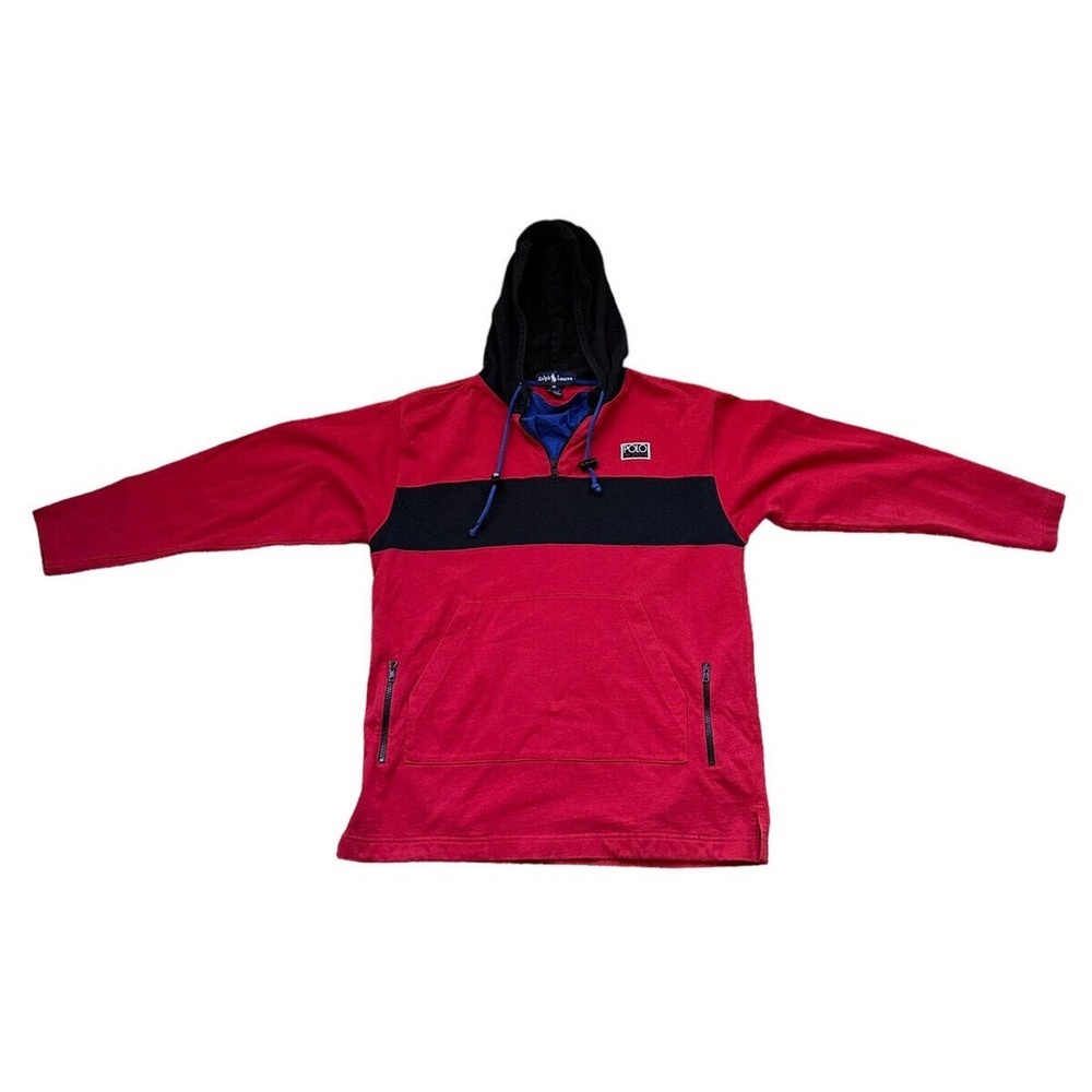 Vtg Polo Ralph Lauren Hi Tech Hoodie Hooded Sweatshirt Red Men's Medium H10242 - Picture 2 of 15